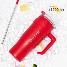 Stainless Steel Handle Car Water Straw Thermal Insulation Cup (Option: Red-1.2L)