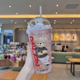 Cartoon Bear Ice Crushing Good-looking Plastic Water Cup Summer Portable (Option: Pink-450ml)