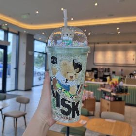 Cartoon Bear Ice Crushing Good-looking Plastic Water Cup Summer Portable (Option: Green-450ml)