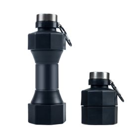 Large Capacity Sports Silicone Water Bottle Creative Foldable Fitness Dumbbell Shape (Option: Black-650ml)