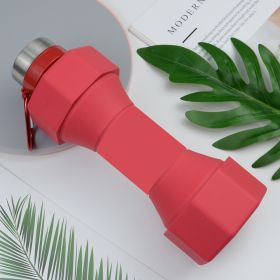 Large Capacity Sports Silicone Water Bottle Creative Foldable Fitness Dumbbell Shape (Option: Watermelon Red-650ML)