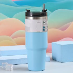 Stainless Steel Vacuum Cup Outdoor Portable Vehicle-mounted Cup With Straw (Option: Lake Blue-30oz)